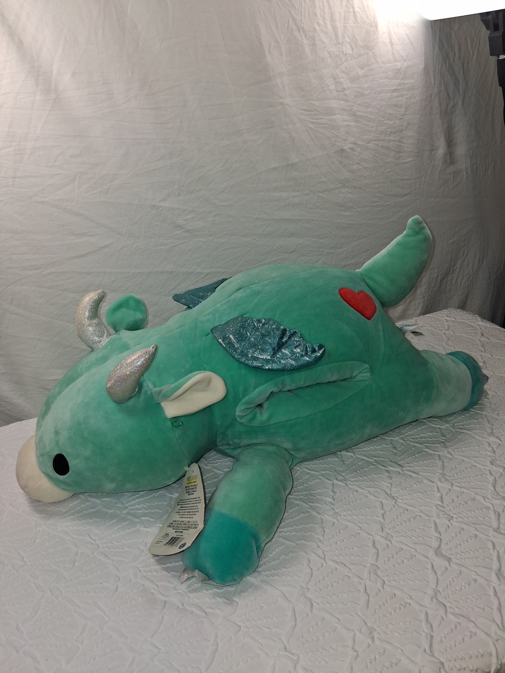 Squishmallows Mint Green Dragon Hugmallow Plush with Teal Sparkle Wings